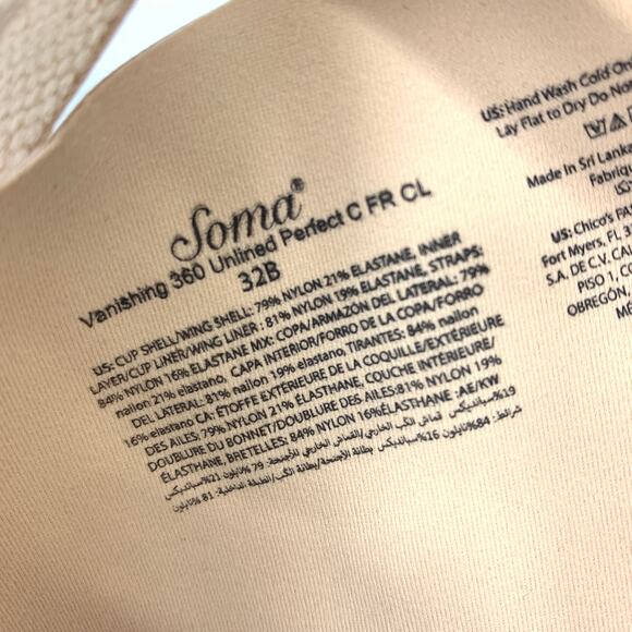 Soma Bra Women's Size 32B Vanishing 360 Unlined Perfect C FR CL Tan - Picture 5 of 6